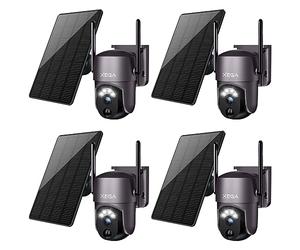 Xega 4pcs-Caméra de sécurité Solaire extérieure sans Fil, caméra de vidéosurveillance PTZ 2K Caméra de Surveillance Wi-FI Vision Nocturne Couleur PIR Détection Humaine Audio bidirectionnel S50-P4