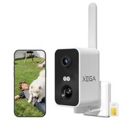 Xega Caméra de surveillance 4G avec carte SIM, sans caméra wifi, batterie extérieure 10 000 mAh, détection de mouvement PIR, vision nocturne couleur 3 MP, audio bidirectionnel, alarme sirène, plage de