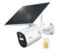 Xega Caméra de surveillance 4G LTE avec carte SIM, caméra solaire extérieure sans Wi-Fi avec vision nocturne couleur 2K, détection PIR et détection de zone, batterie 7800 mAh, panneau solaire 6 W