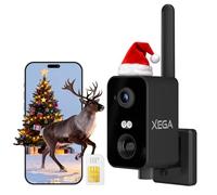 Xega Portable 4G Camera Surveillance avec Carte SIM, 2K Caméra sans Wi-FI avec Batterie 10000mAh,Détection Humaine PIR et Alarmes,Vision Nocturne Couleur,Audio Bidirectionnel,Sirène,Local/Cloud,IP66