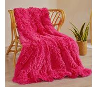 XeGe Couverture en fausse fourrure de luxe, rose vif, grande couverture décorative en peluche à poils longs, jeté de lit en fourrure mignonne, couverture pelucheuse pour chambre à coucher, salon, rose