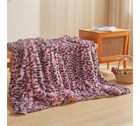 XeGe Jeté de luxe en fausse fourrure à imprimé léopard, couverture pelucheuse douce 50x60 à imprimé guépard, couverture décorative en peluche à poils longs pour canapé, jeté mignon en fourrure