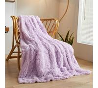 XeGe Plaid de luxe en fausse fourrure, couverture douce et duveteuse de 127 x 152,4 cm en violet clair, plaid décoratif à poils longs pour canapé, joli plaid en fausse fourrure pour bureau et salon