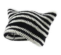 XehCaol Bonnet Y2k Avec Oreilles de Chat, Cornes de Diable - Accessoire Tricoté Grunge Pour Filles - Blanc/Noir, M