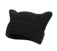XehCaol Bonnet Y2k Chat, Drôle Bonnet avec Oreilles en Forme de Chat, Bonnets Tricotés, Chapeau aux Oreilles de Chat, Cornes de Diable, Fille, Y2k, Accessoires Grunge, Pure Black., M