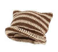 XehCaol Bonnet Y2k Chat, Drôle de Bonnet avec Oreilles en Forme de Chat, Bonnet en Maille, Chapeau avec Oreilles de Chat, Cornes de Diable, Fille, Accessoires Grunge Y2k, chocolat, M