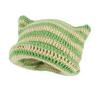 XehCaol Bonnet Y2k Chat, Drôle de Bonnet avec Oreilles en Forme de Chat, Bonnet en Tricot, Chapeau avec Oreilles de Chat, Cornes de Diable, Fille, Accessoires Grunge Y2k, vert, M