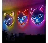 XehCaol Lot de 3 Masque Demon,Deguisement Japonais Démon Oni Masque Led Lumineux de Renard BrillantPour Halloween Cosplay Props (3pcs)