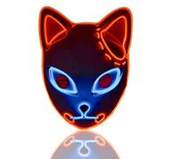 XehCaol Lot de 3 Masque Demon,Deguisement Japonais Démon Oni Masque Led Lumineux de Renard BrillantPour Halloween Cosplay Props (red)