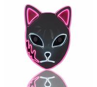 XehCaol Lot de 3 Masque Demon,Deguisement Japonais Démon Oni Masque Led Lumineux de Renard BrillantPour Halloween Cosplay Props (pink)