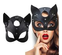 XehCaol Masque Chat,Cuir Demi Masque Sexy Femme érotique Catwoman Deguisement Costume Venitien Femme Bal Masqué Props (Black)