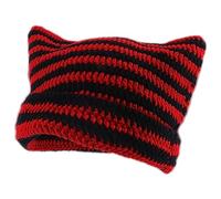 XehCaol Y2k Bonnet Avec Oreilles de Chat, Cornes de Diable, Tricoté, Accessoires Grunge Pour Filles, Rouge, M