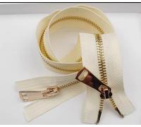 XEIJAYI Fermeture éclair exquise, 1 pièce 5# 60/70/80/90/100/120 cm, Fermeture éclair bidirectionnelle en métal doré à Double Curseur for Doudoune, Sweat à Capuche, Cardigan, Accessoires(Beige,90cm)