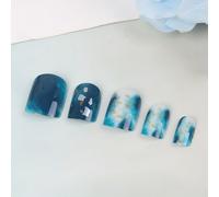 Xeju 24x Ocean 3d Faux Ongles Mi-Longs Complets Enveloppé Conseils Mariée Faux Ongles Artificiels