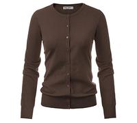 XELIUS Pull classique à manches longues et col rond pour femme - Cardigan léger en tricot pour l'automne, café, 15XL