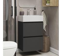 Xellanz Mini meuble bas avec 2 tiroirs 45 cm noir mat et lavabo céramique blanc brillant 38.4303
