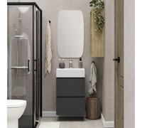 Xellanz Mini meuble bas avec 2 tiroirs noir mat et lavabo céramique blanc brillant 45 cm incluant miroir 38.4305