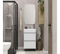 Xellanz Mini meuble de salle de bains avec 2 tiroirs blanc brillant et lavabo céramique blanc brillant 45 cm inclus miroir 38.4306