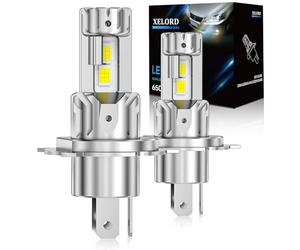 XELORD Ampoule Phare LED H4, 12000LM 60W, 6500K Blanc Froid, Remplacement Halogène, Compatible Feux de Route et Croisement, Kit de 2