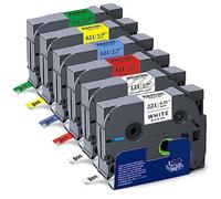 XemaX 6x Ruban Compatible pour Brother P-touch TZe-221 TZe-121 TZe-421 TZe-521 TZe-621 TZe-721 Bande 9mm 0,35'' pour Etiqueteuse PT-H105 1010 1000 P300BT H100R D400 E100 H110 H100LB
