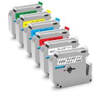 XemaX Lot de 6 rubans d'étiquettes M 12 mm compatibles avec Brother M-K231 M-K131 M-K431 M-K531 M-K631 M-K731 P Touch 12 mm pour PT45 PTM95 PT65 PT70 PT90, blanc/transparent/rouge/bleu/jaune/vert