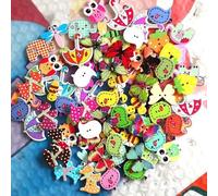 Xeme 50pcs Mixte Bricolage En Bois Populaire Boutons De Scrapbooking Dessin Animé Couture Artisanat Animal