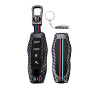 XENDRO Boîtier de n métal pour Porsche 911-Karrera Spyder 918 911 | Coque de protection pour clé Porsche Panamera Macan Boxster - Motif fibre de carbone - Porte-clés court à 4 boutons