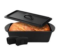 Xenia Living Moule à pain en fonte de 28 cm avec couvercle et poignées en silicone - Passe au four - Avec huile végétale - Moule à pain, cocotte, casserole à pain, marmite en fonte - Accessoires de