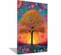 XENIOU Arbre De Vie Coucher de soleil psychédélique tableaux, posters et arts décoratifs, Pour la maison, le bureau, la chambre(Multicolore)-20x30cm Encadrée