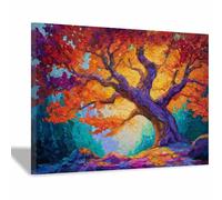 XENIOU Arbre De Vie Decoration Imprimé de coucher de soleil d’arbre coloré tableaux, posters et arts décoratifs, Pour la maison, le bureau, la chambre(Multicolore)-70x100cm Encadrée