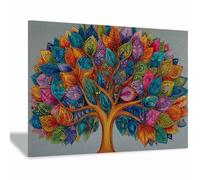 XENIOU arbre de vie decoration murale Art du mandala bohème toile decoration murale, poster mural, Salon Chambre Maison Décorations(Multicolore)-70x100cm Encadrée