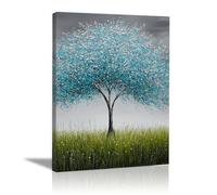 XENIOU arbre de vie decoration murale Herbe bleue toile decoration murale, poster mural, Salon Chambre Maison Décorations(Multicolore)-70x100cm Encadrée