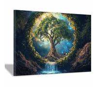 XENIOU arbre de vie mural Une Cascade Étoile Fantastique de l’Anneau d’Arbre décoration maison, tableau decoration murale, Chambre Salle De Bain Cuisine Bureau(Vert)-40x60cm Encadrée