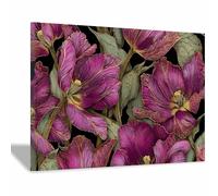 XENIOU Decoration murale fleurs, tableau décoration Art en trait de tulipe violette Moderne Decoration Murale Chambre Salle De Bain Cuisine Bureau(Multicolore)-60x90cm Encadrée