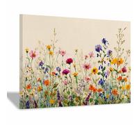 XENIOU Decoration murale fleurs, tableau décoration Champ de fleurs sauvages coloré Art de l’aquarelle pour Maison Bain Salon Chambre Restaurant Decoration Murale(vert)-70x100cm Encadrée