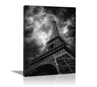 XENIOU Peinture Sur Toile En Noir Et Blanc La Tour Eiffel à Paris lève les yeux vers le tableau tableau toile decoration murale, Pour salon, chambre, bureau.(noir et blanc)-70x100cm Encadrée