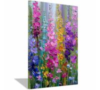 XENIOU Peinture Sur Toile Fleurs, tableau toile Art coloré de fleurs sauvages en impâte Peinture Murale Romantique, Décoration Tableaux Pour Chambre à Coucher Salle(Noir)-80x120cm Encadrée