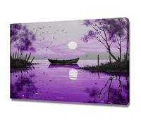 XENIOU Photo Noir Et Blanc Peinture d’un petit bateau au bord de la rivière affiche decoration, Pour salle de bain, salon, chambre, bureau, cuisine.(noir et blanc)-40x60cm Encadrée