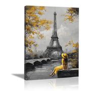 XENIOU Photo Noir Et Blanc Une peinture d’une femme en jaune au bord de la rivière tableau toile decoration murale, Pour salle de bain, salon, chambre, bureau.(noir et blanc)-80x120cm Encadrée