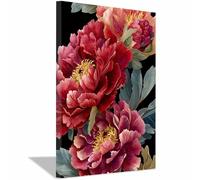 XENIOU Plante Fleur Tableau, poster mural Art de fond noir en pivoine rouge Pour salle de bain salon chambre bureau cuisine decoration maison(Poudre)-60x90cm Encadrée