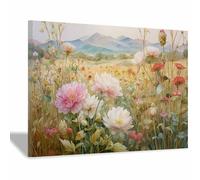 XENIOU Plante Fleur Tableau, poster mural Champ de pivoines Montagne Paysage Art Moderne Decoration Murale Chambre Salle De Bain Cuisine Bureau(vert)-60x90cm Encadrée