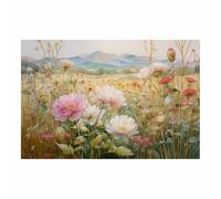 XENIOU Plante Fleur Tableau, poster mural Champ de pivoines Montagne Paysage Art Moderne Decoration Murale Chambre Salle De Bain Cuisine Bureau(vert)-70x100cm Sans cadre