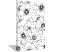 XENIOU Plante Fleur Tableau, poster mural Illustration en traits de coquelicots en noir et blanc Pour salle de bain salon chambre bureau cuisine decoration maison(Poudre)-40x60cm Encadrée
