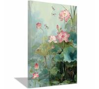 XENIOU Plante Fleur Tableau, poster mural Lotus Libellules Étang Art Floral Peinture Murale Romantique, Décoration Tableaux Pour Chambre à Coucher Salle(vert)-80x120cm Encadrée
