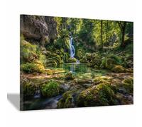 XENIOU Poster Nature Cascade de la vallée d’Émeraude décoration maison, tableau toile decoration murale, Chambre Salle De Bain Cuisine Bureau(Multicolore)-20x30cm Encadrée