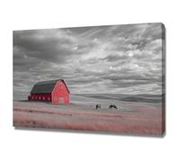 XENIOU Poster Noir Et Blanc Maisons de prairie et chevaux tableau toile decoration murale, Pour salle de bain, salon, chambre, bureau, cuisine.(noir et blanc)-20x30cm Encadrée