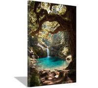 XENIOU Poster Paysage Cascade de la Forêt Enchantée affiche murale, deco mural, Pour la maison, le bureau, la chambre(Multicolore)-70x100cm Encadrée
