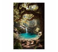 XENIOU Poster Paysage Cascade de la Forêt Enchantée affiche murale, deco mural, Pour la maison, le bureau, la chambre(Multicolore)-80x120cm Sans cadre