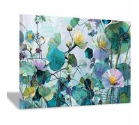 XENIOU Tableau Fleurs, tableau décoration Imprimé botanique turquoise Pour salle de bain salon chambre bureau cuisine decoration maison(Bleu)-60x90cm Encadrée