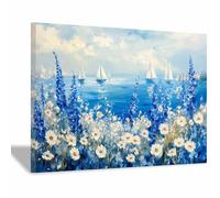 XENIOU Tableau nature Peinture de fleurs en bord de mer affiche murale, deco mural, Pour la maison, le bureau, la chambre(bleu)-70x100cm Encadrée